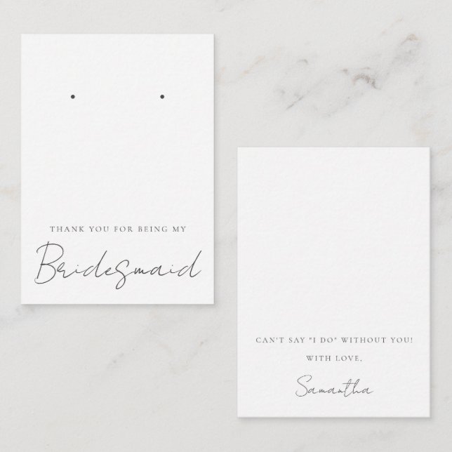 Thank You For Being My Bridesmaid Jewellery Displa Card (Front/Back)