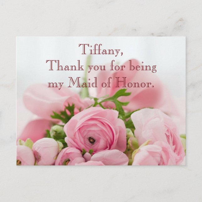 Thank You for Being my Maid of Honour Pink Bouquet Postcard (Front)