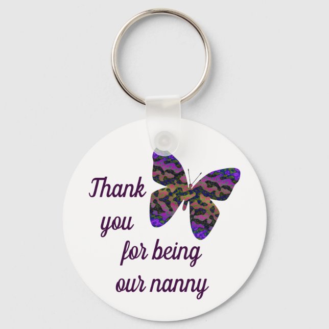 Thank You for Being Our Nanny Colourful Butterfly Key Ring (Front)