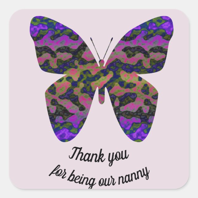 Thank You for Being Our Nanny Modern Butterfly Square Sticker (Front)