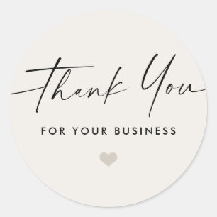 Thank you for business script heart light tan classic round sticker