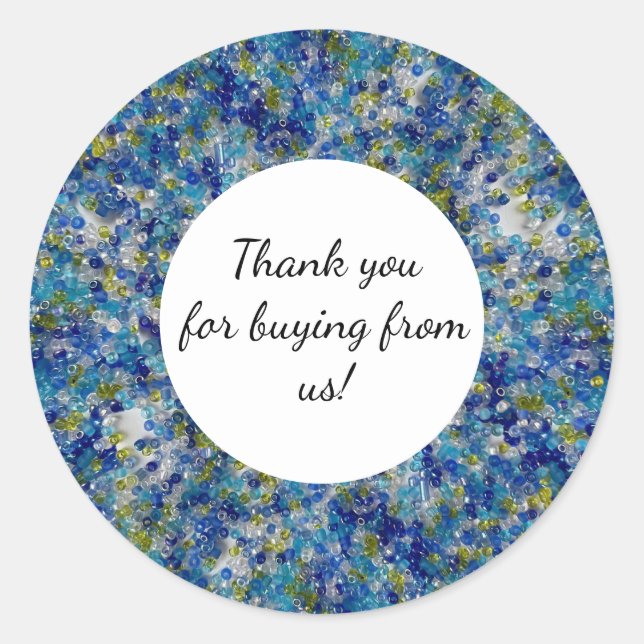 Thank You For Buying From Us Blue Beads Classic Round Sticker (Front)