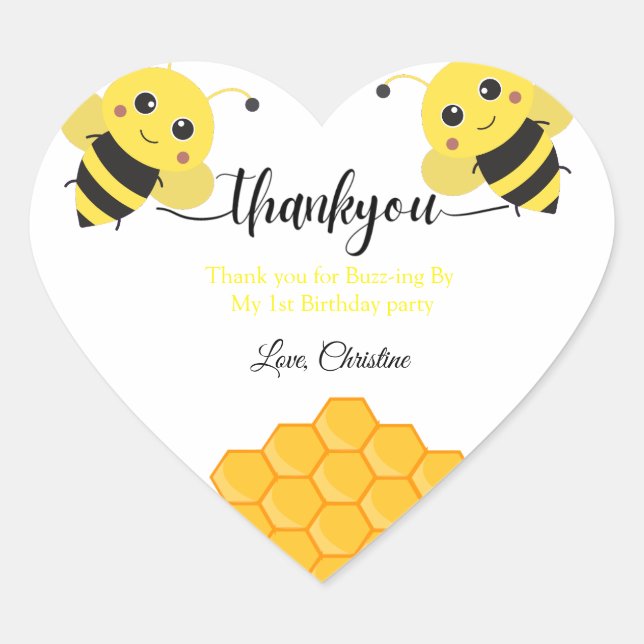 Thank you for Buzz -ing by my first bee day Heart Sticker (Front)