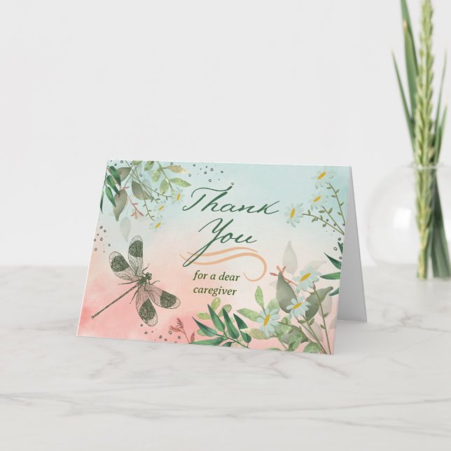 Thank You for Caregiver Dragonfly Daisies Card (Front)