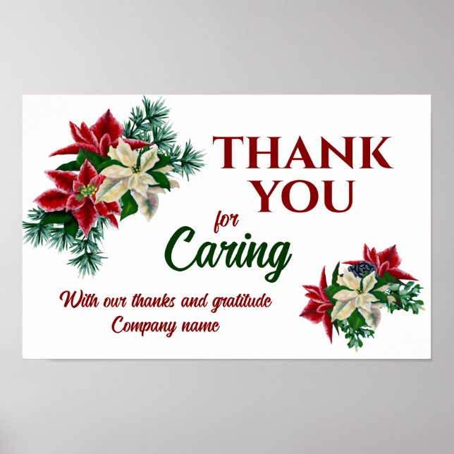 Thank You for Caring Floral Poinsettia Flower Poster (Front)