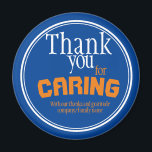 Thank You for Caring Typography Blue Magnet<br><div class="desc">Perfect as a thank you appreciation gift for your caregiver/care assistant / care worker.Comprising of a blue background with typography text in white and orange and a white border. Would also be great for carers or assistants looking after an elderly relative in a care home, cancer support staff - or...</div>