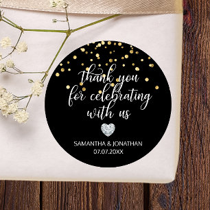 THANK YOU for Celebrating BLACK Gold Wedding Classic Round Sticker