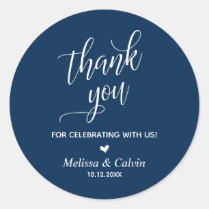 Thank you for celebrating, Navy Blue, Wedding Classic Round Sticker