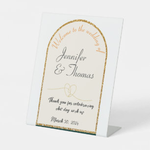 Thank you for celebrating our wedding/gold edge pedestal sign