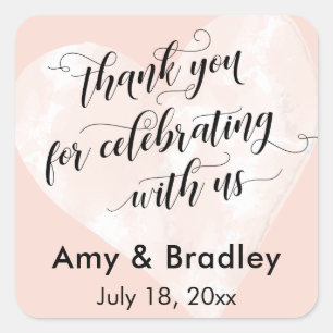Thank You for Celebrating With Us Blush Pink Heart Square Sticker