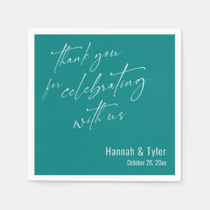Thank You for Celebrating with Us Teal Wedding Napkin
