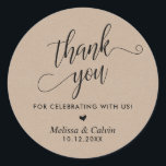 Thank you for celebrating with us, Wedding Classic Round Sticker<br><div class="desc">Thank you for celebrating with us,  Wedding Classic Round Sticker,  in cottage brown kraft themed.</div>