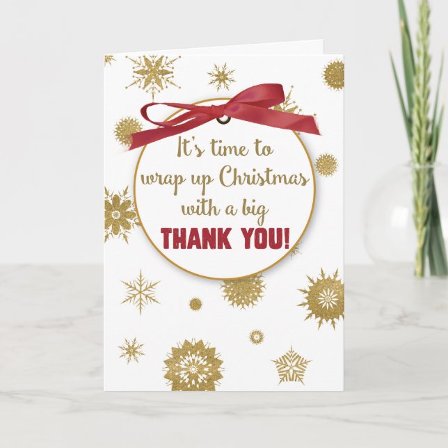 Thank You For Christmas Gift, Gold Snowflakes, Red (Front)