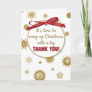 Thank You For Christmas Gift, Gold Snowflakes, Red Card