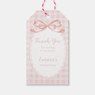 Thank you For Coming 1st Birthday Pink Gingham Gif Gift Tags