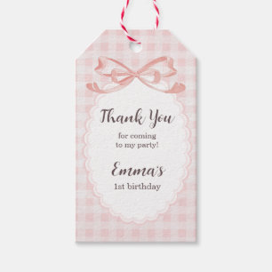 Thank you For Coming 1st Birthday Pink Gingham Gift Tags