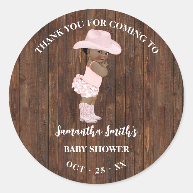 Thank You for Coming AA Cowgirl Pink Baby Shower Classic Round Sticker (Front)