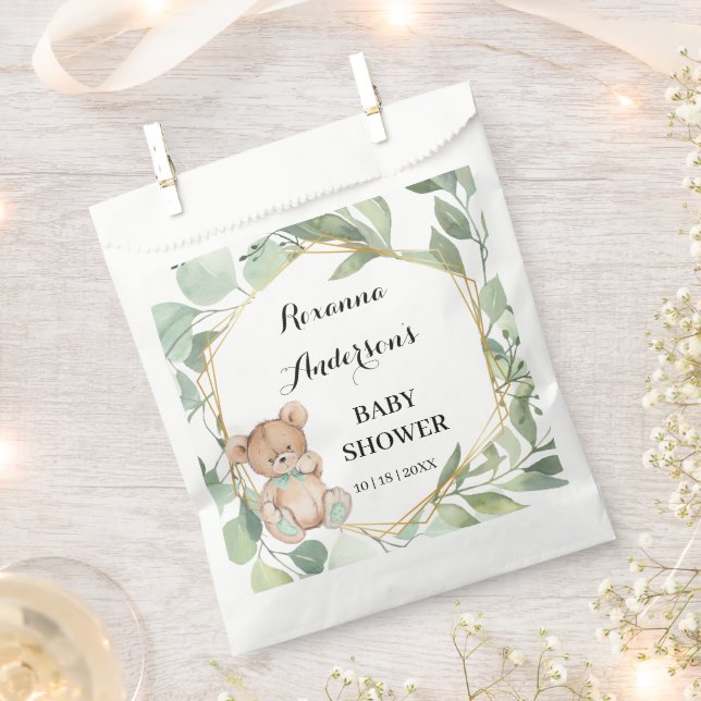 Thank You for Coming Bear Greenery Baby Shower Favour Bags (Clipped)
