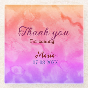 Thank you for coming birthday party add name date  glass coaster