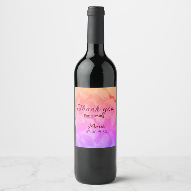 Thank you for coming birthday party add name date  wine label (Front)