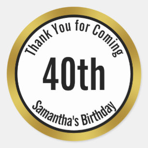 Thank You for Coming Black White Gold Birthday Classic Round Sticker