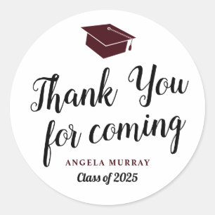 Thank You for Coming Burgundy Graduation Party Classic Round Sticker