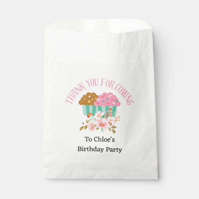 Thank You For Coming Cupcake Floral Birthday Favour Bags (Front)
