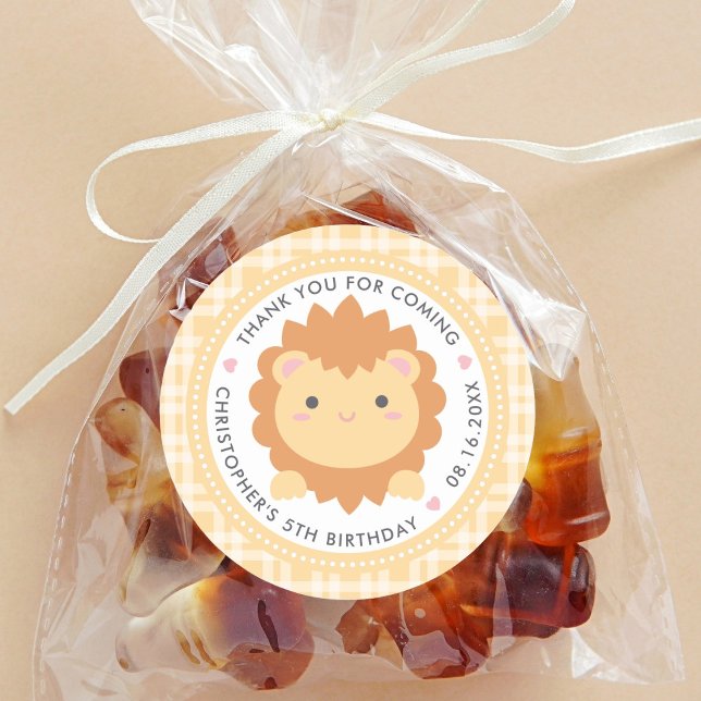 Thank You For Coming Cute Lion Kids Birthday Classic Round Sticker (Creator Uploaded)