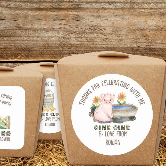 Thank You for Coming Cute Pig Farm Birthday Classic Round Sticker (Farm theme birthday party stickers inspired by old macdonald nursery rhyme
)