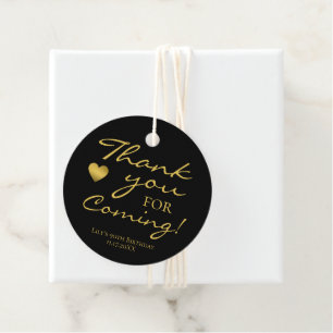 Thank You For Coming Elegant Gold Script Birthday Favour Tags