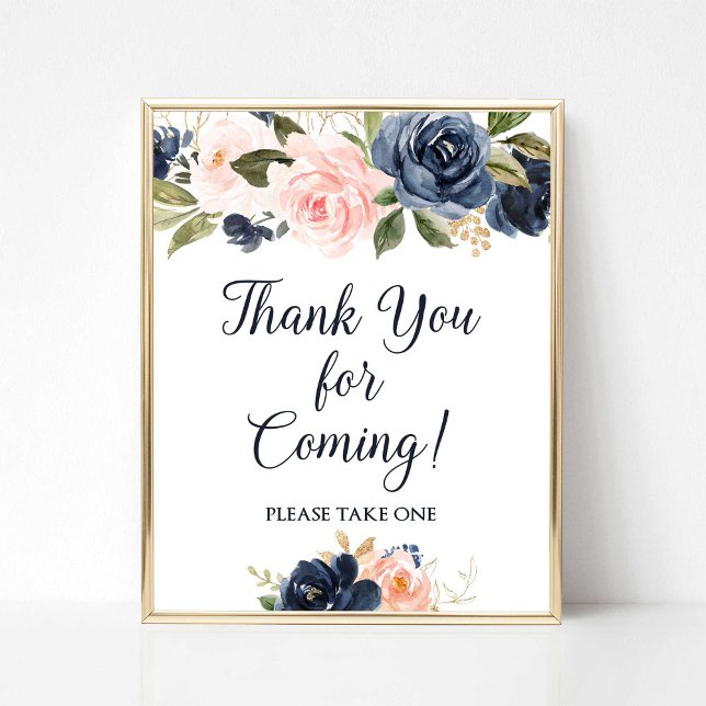 Thank You For Coming Favour Sign Navy & Blush  (Thank You For Coming Please Take One Favor Sign, Navy & Blush Floral)