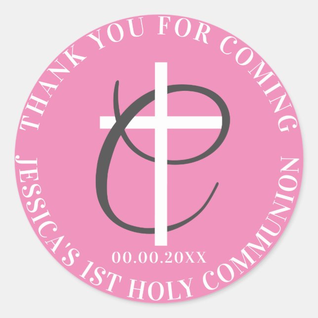 Thank you for coming girl's first holy communion classic round sticker (Front)
