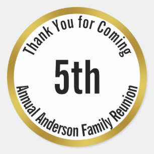 Thank You for Coming Gold and White Family Reunion Classic Round Sticker