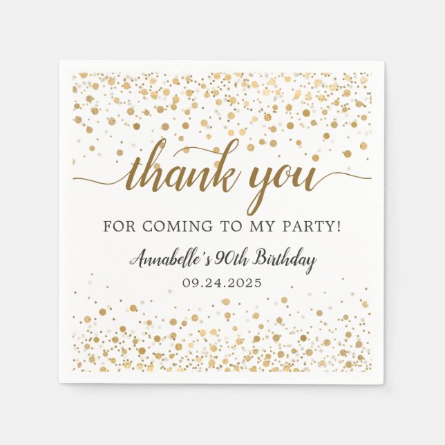 Thank You For Coming Gold Confetti Dots Birthday Napkin (Front)
