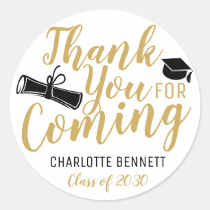 Thank You For Coming Gold Graduation Party Favour Classic Round Sticker