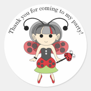 Thank You for Coming Ladybug Fairy Party Sticker