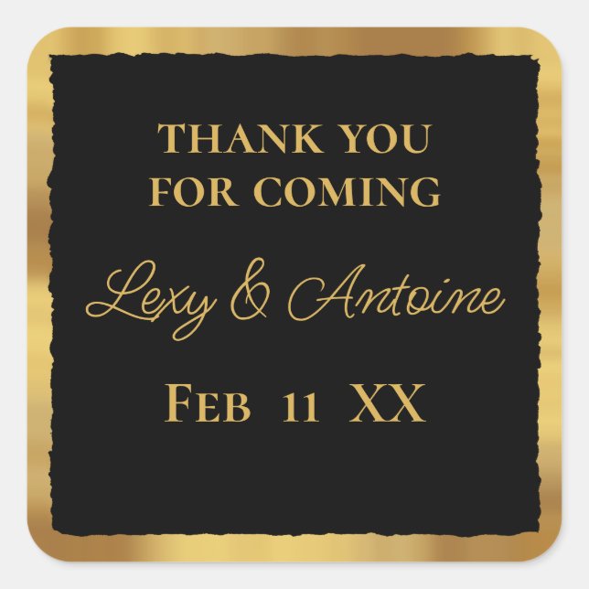 Thank You for Coming Luxe Gold Edge Black Wedding Square Sticker (Front)
