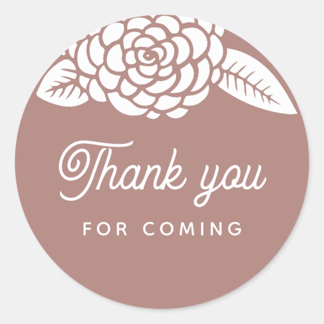 Thank you for coming. Mauve floral baby shower Classic Round Sticker (Front)