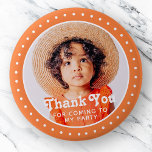 Thank You For Coming Modern Dots Custom Photo 6 Cm Round Badge<br><div class="desc">This simple and modern design is composed of serif typography and add a custom photo."Thank You For Coming To My Party" on top of your custom photo. Perfect for birthday party favours or give-aways,  or gift bags,  birthday party,  anniversaries,  or any other party!</div>
