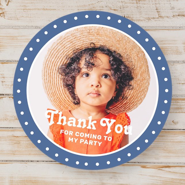 Thank You For Coming Modern Dots Custom Photo Classic Round Sticker (Creator Uploaded)