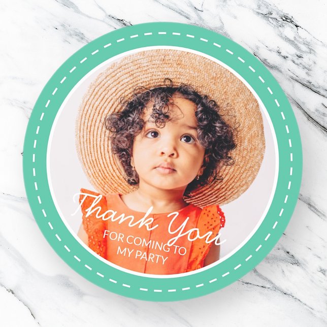 Thank You For Coming Modern Preppy Custom Photo Classic Round Sticker (Creator Uploaded)