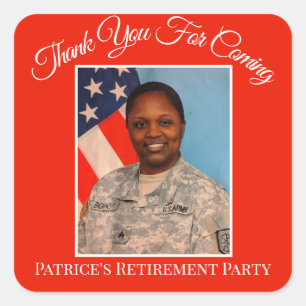 Thank You For Coming Patrice's Retirement Red Square Sticker
