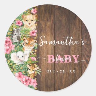 Thank You for Coming Pink Safari Rustic Shower Classic Round Sticker