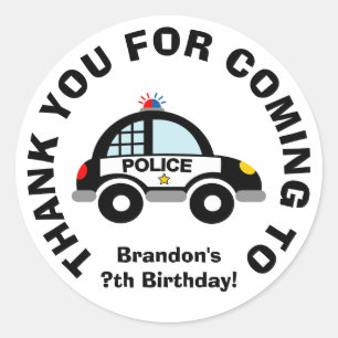 Thank you for coming police Birthday party favour Classic Round Sticker