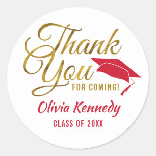 Thank You For Coming Red And Gold Grad Party Classic Round Sticker