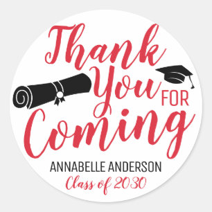 Thank You For Coming Red Graduation Party Favor Classic Round Sticker
