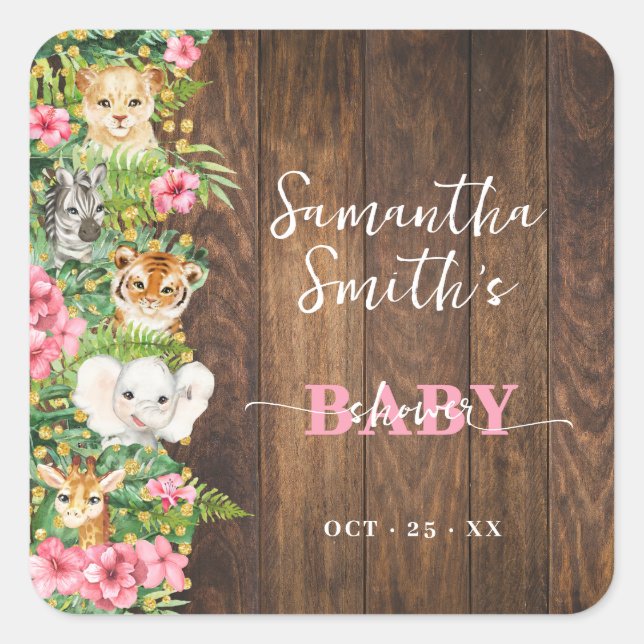 Thank You for Coming Safari Rustic Pink Shower Square Sticker (Front)