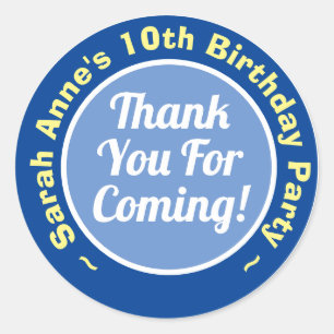 Thank You for Coming to Birthday Party Age 10 Classic Round Sticker