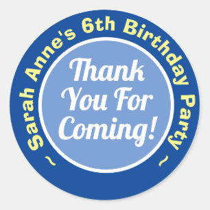 Thank You for Coming to Birthday Party Age 6 Classic Round Sticker