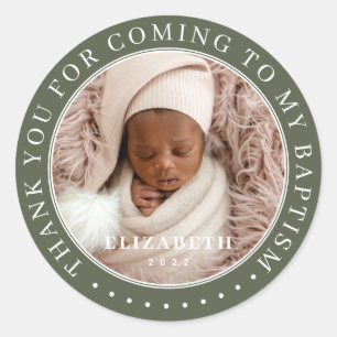 Thank You For Coming To My Baptism Modern Photo Classic Round Sticker